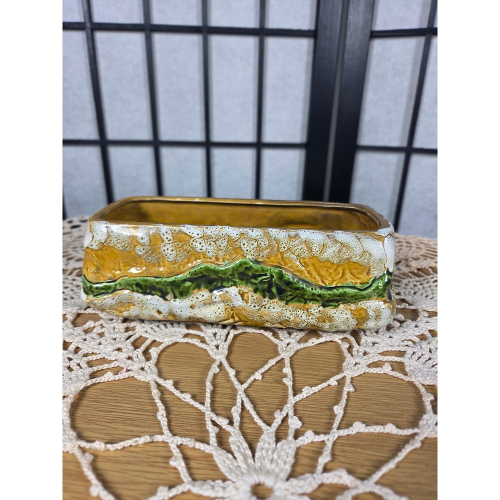 Vintage Inarco Japan Lava Drip Glaze Ceramic Planter Rectangular E-3410 Yellow